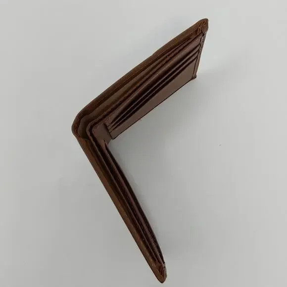 Men’s Brown Leather Bifold Wallet ID Window Multi Card Slots - Picture 4 of 4